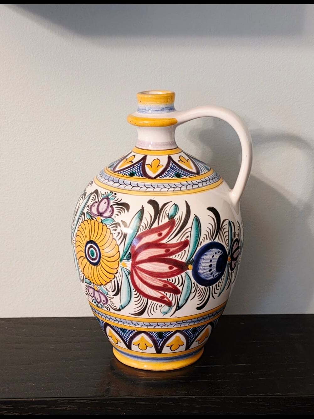 Vintage Hand-Painted Floral Ceramic Pitcher – White with Floral